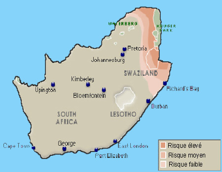 Carte de la malaria de l'afrique du sud